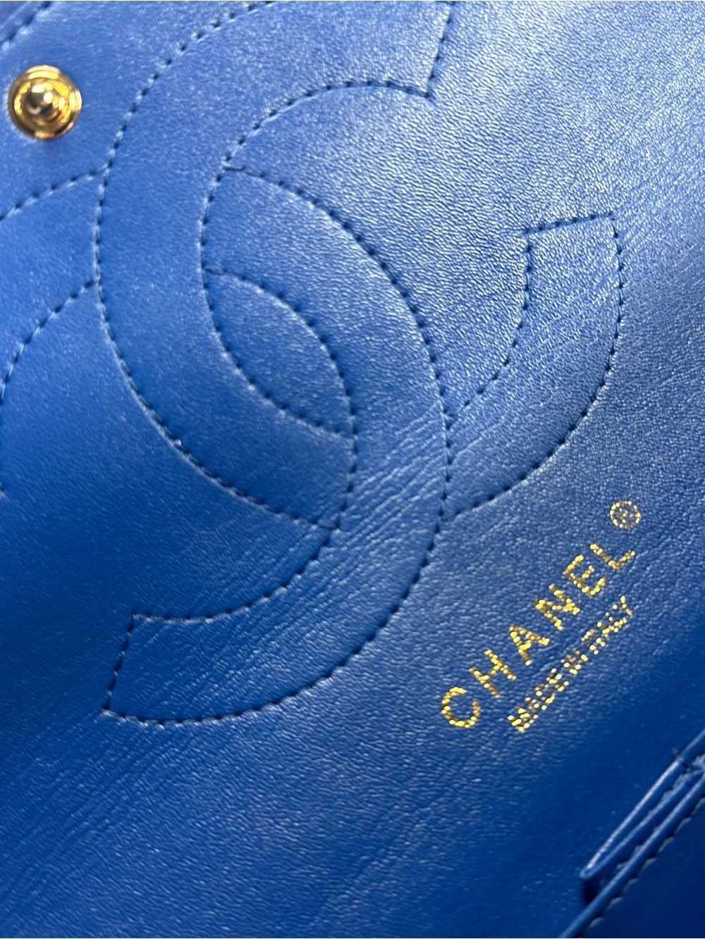 CHANEL Quilted Double Flap Shoulder Bag in Royal Blue with Gold Hardware